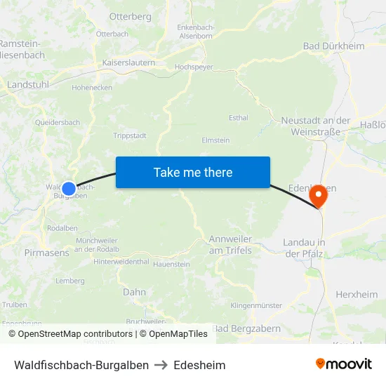 Waldfischbach-Burgalben to Edesheim map