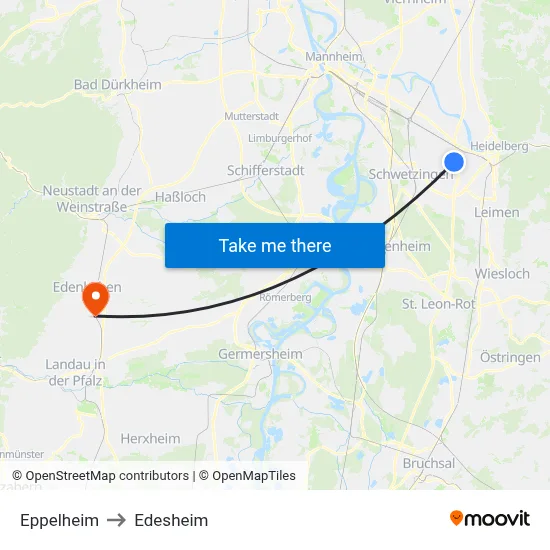 Eppelheim to Edesheim map