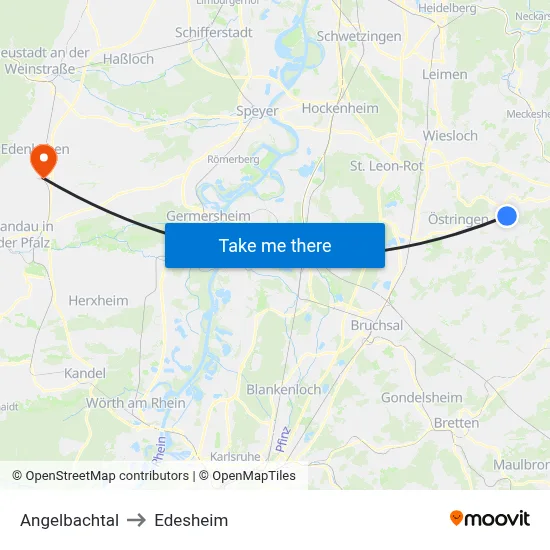 Angelbachtal to Edesheim map