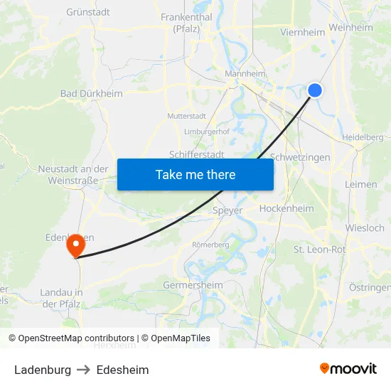 Ladenburg to Edesheim map