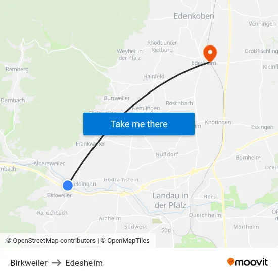 Birkweiler to Edesheim map