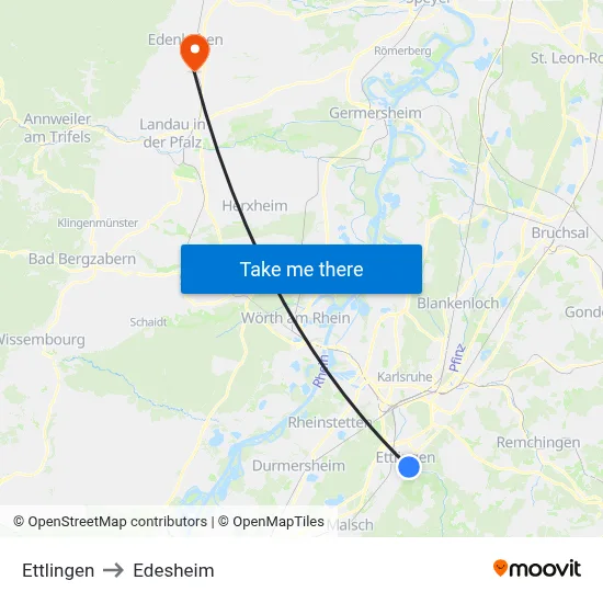 Ettlingen to Edesheim map