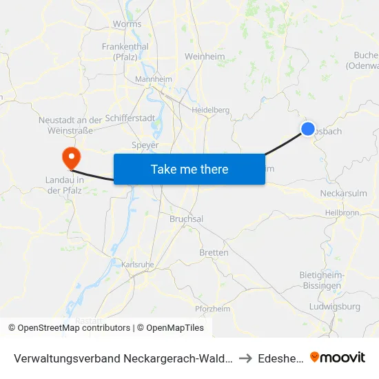 Verwaltungsverband Neckargerach-Waldbrunn to Edesheim map