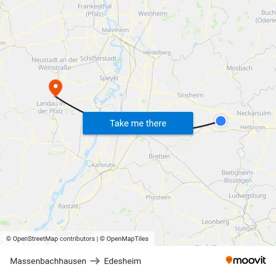 Massenbachhausen to Edesheim map