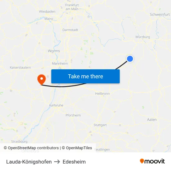 Lauda-Königshofen to Edesheim map