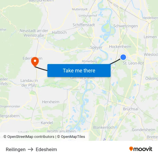 Reilingen to Edesheim map