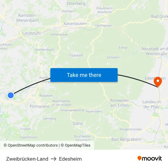 Zweibrücken-Land to Edesheim map