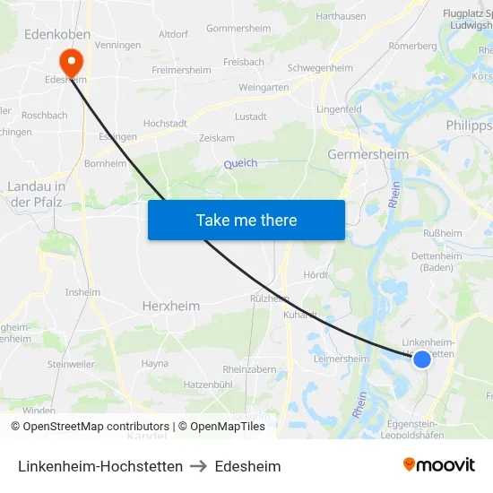 Linkenheim-Hochstetten to Edesheim map