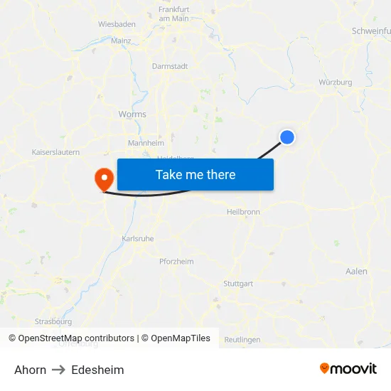 Ahorn to Edesheim map