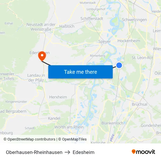 Oberhausen-Rheinhausen to Edesheim map