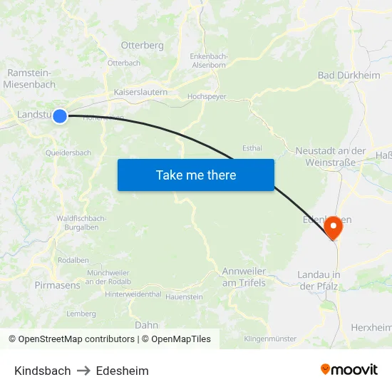 Kindsbach to Edesheim map