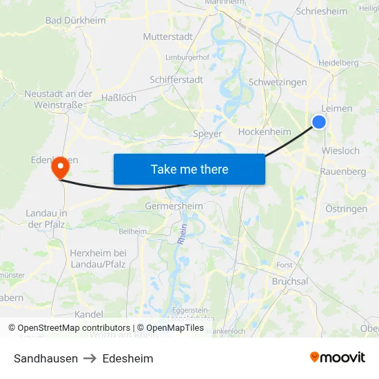 Sandhausen to Edesheim map