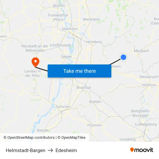 Helmstadt-Bargen to Edesheim map