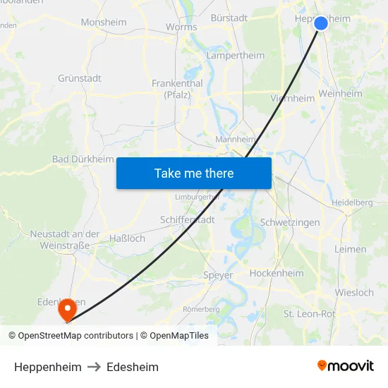 Heppenheim to Edesheim map