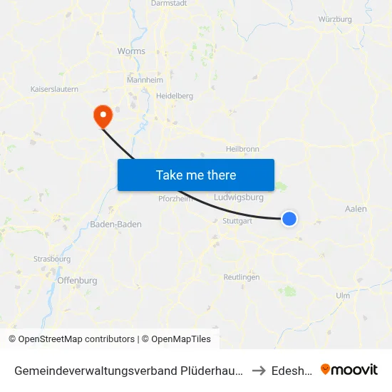 Gemeindeverwaltungsverband Plüderhausen-Urbach to Edesheim map
