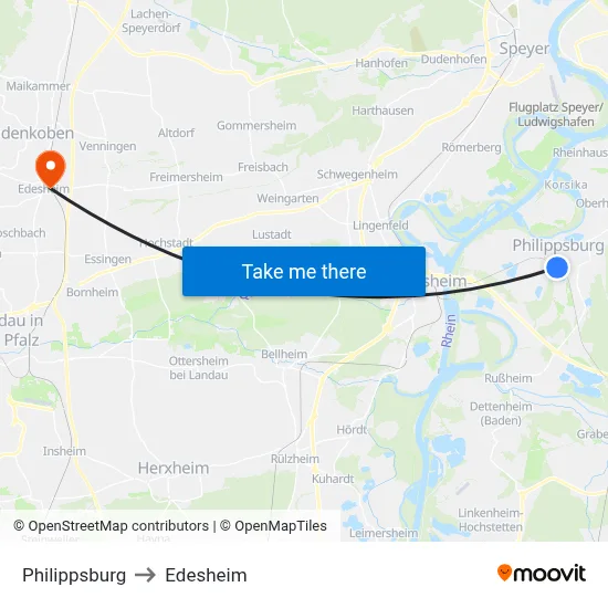 Philippsburg to Edesheim map
