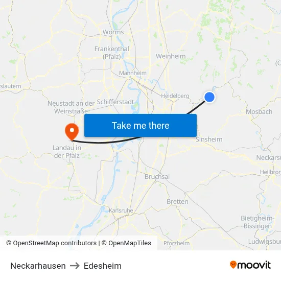 Neckarhausen to Edesheim map