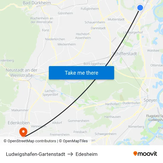 Ludwigshafen-Gartenstadt to Edesheim map