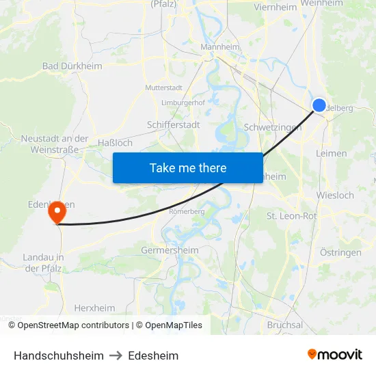 Handschuhsheim to Edesheim map