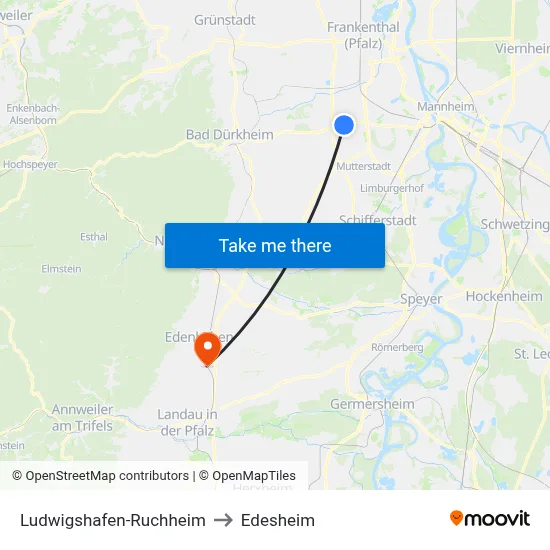 Ludwigshafen-Ruchheim to Edesheim map