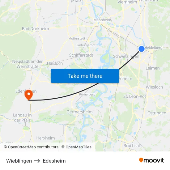 Wieblingen to Edesheim map
