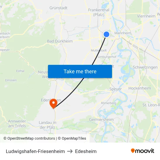 Ludwigshafen-Friesenheim to Edesheim map