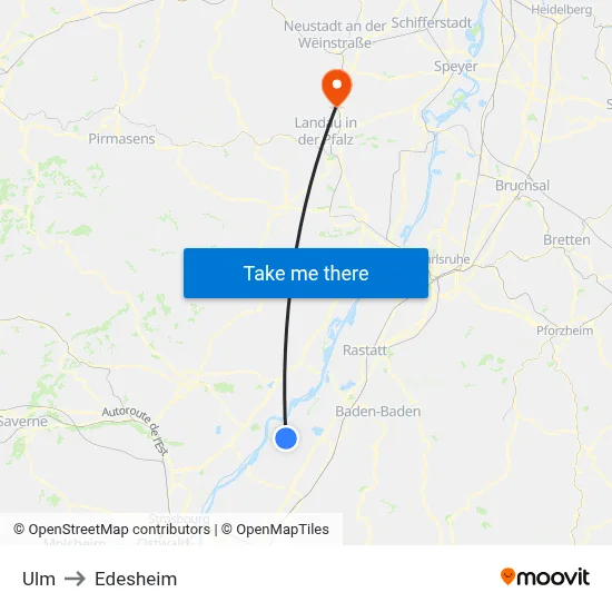Ulm to Edesheim map