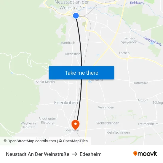Neustadt An Der Weinstraße to Edesheim map