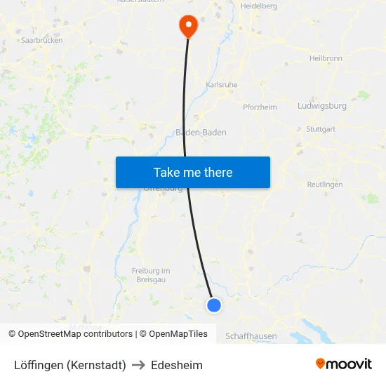 Löffingen (Kernstadt) to Edesheim map