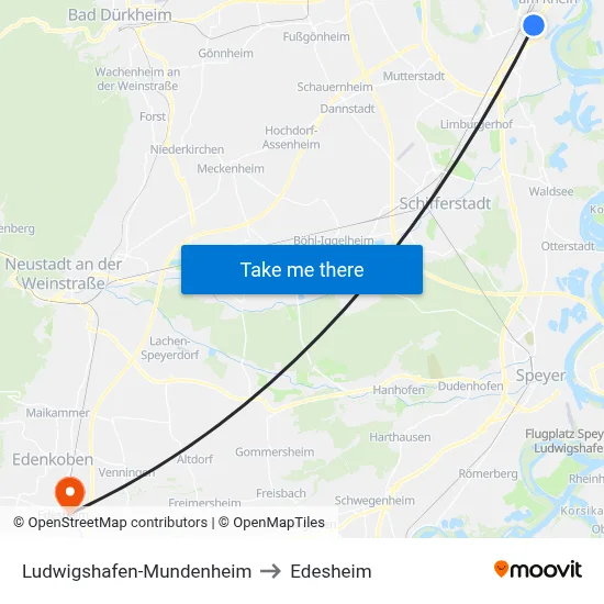 Ludwigshafen-Mundenheim to Edesheim map