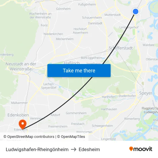 Ludwigshafen-Rheingönheim to Edesheim map