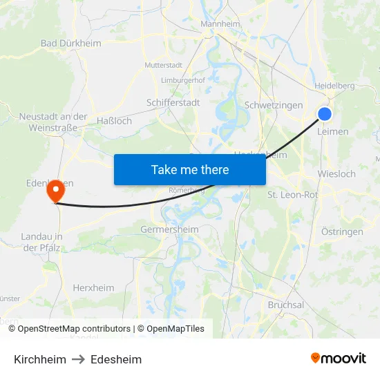 Kirchheim to Edesheim map