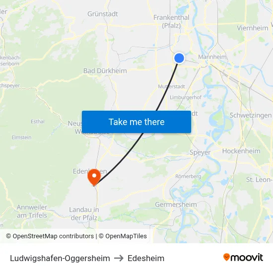 Ludwigshafen-Oggersheim to Edesheim map
