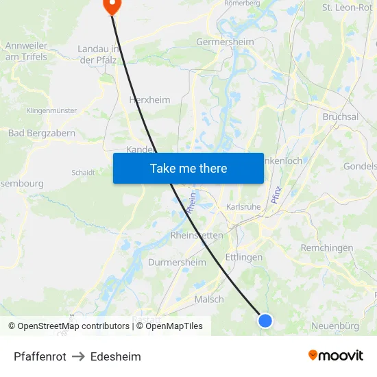 Pfaffenrot to Edesheim map