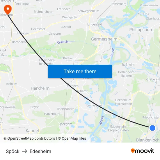 Spöck to Edesheim map