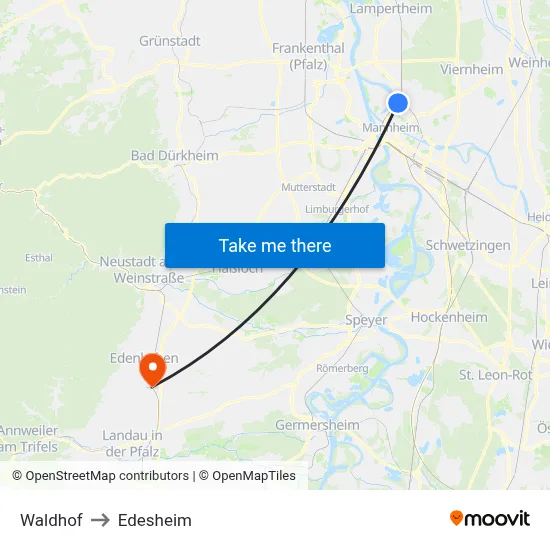 Waldhof to Edesheim map