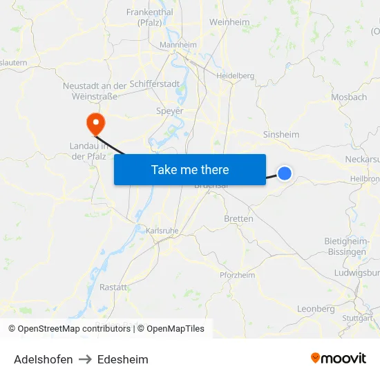 Adelshofen to Edesheim map