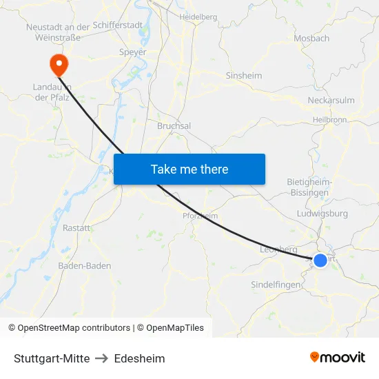 Stuttgart-Mitte to Edesheim map