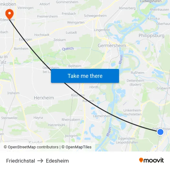 Friedrichstal to Edesheim map
