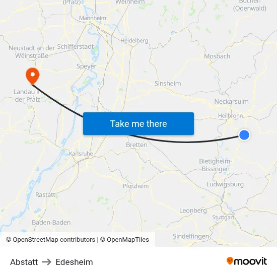 Abstatt to Edesheim map