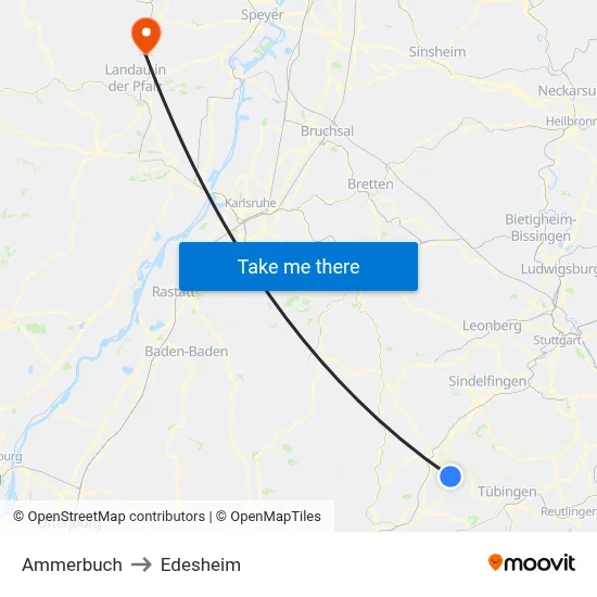 Ammerbuch to Edesheim map