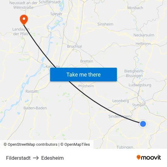 Filderstadt to Edesheim map