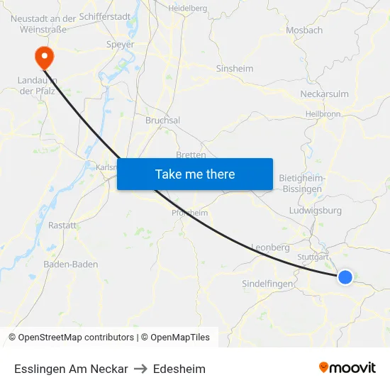 Esslingen Am Neckar to Edesheim map