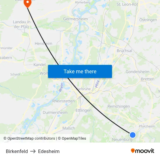 Birkenfeld to Edesheim map