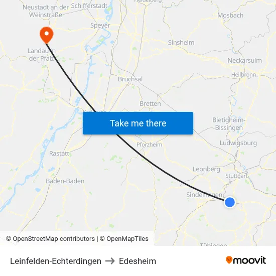 Leinfelden-Echterdingen to Edesheim map