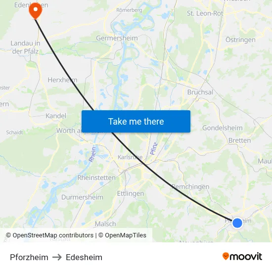 Pforzheim to Edesheim map