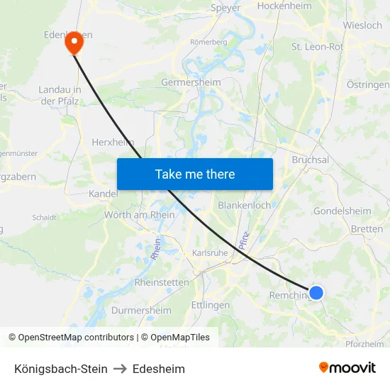 Königsbach-Stein to Edesheim map