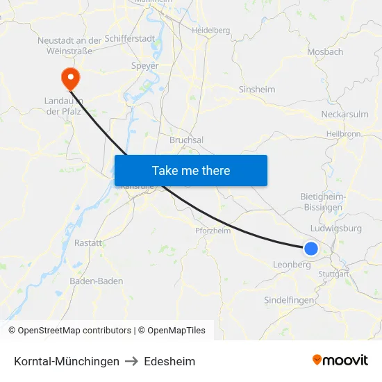 Korntal-Münchingen to Edesheim map