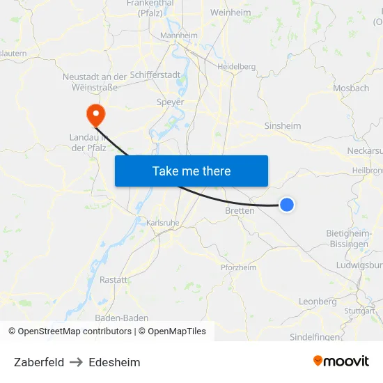 Zaberfeld to Edesheim map
