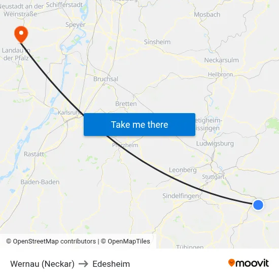 Wernau (Neckar) to Edesheim map